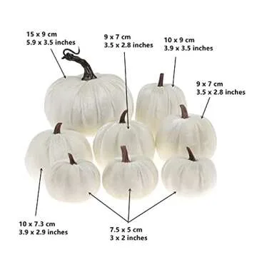 Gresorth 8pcs Assorted Size Fake Handmade White Velvet Pumpkins Artificial Fall Harvest Halloween Decoration for Home Kitchen Farmhouse Thanksgiving Wedding Festival
