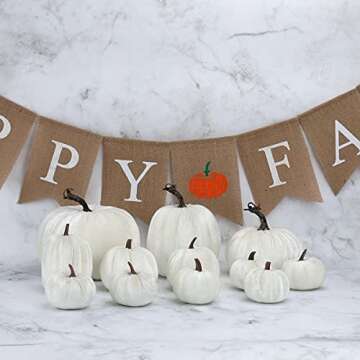 Gresorth 8pcs Assorted Size Fake Handmade White Velvet Pumpkins Artificial Fall Harvest Halloween Decoration for Home Kitchen Farmhouse Thanksgiving Wedding Festival