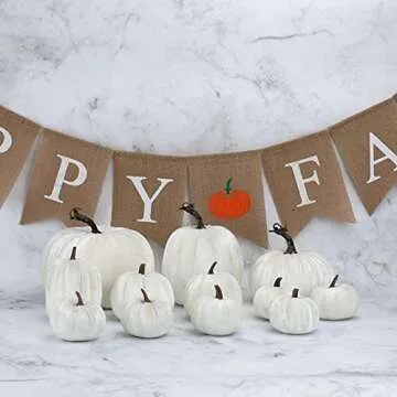 Gresorth 8pcs Assorted Size Fake Handmade White Velvet Pumpkins Artificial Fall Harvest Halloween Decoration for Home Kitchen Farmhouse Thanksgiving Wedding Festival