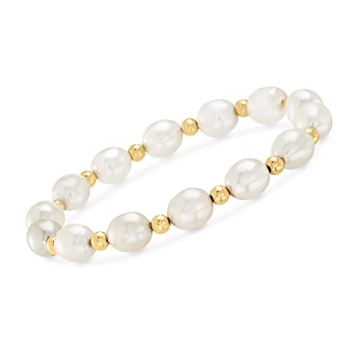 Elegant 8-9mm Cultured Pearl & 14kt Gold Stretch Bracelet - 7"