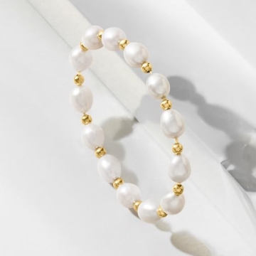 8-9mm Cultured Pearl 14kt Gold Stretch Bracelet Ross-Simons