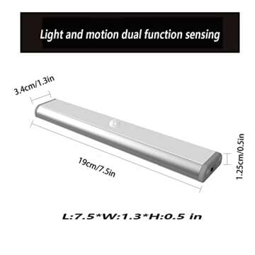 Otinlai Under Cabinet Lights,10 LED Motion Sensor Lights, Night Light,Led Battery Lights,Motion Led Light Bar, USB Rechargeable Magnet LED Lights Stick on Anywhere (Silver White 3 Pack)