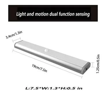 Otinlai Under Cabinet Lights,10 LED Motion Sensor Lights, Night Light,Led Battery Lights,Motion Led Light Bar, USB Rechargeable Magnet LED Lights Stick on Anywhere (Silver White 3 Pack)