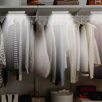 Otinlai Under Cabinet Lights,10 LED Motion Sensor Lights, Night Light,Led Battery Lights,Motion Led Light Bar, USB Rechargeable Magnet LED Lights Stick on Anywhere (Silver White 3 Pack)