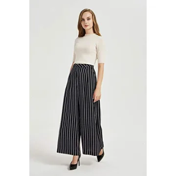 Tronjori Women's High Waist Casual Palazzo Pants Trousers