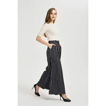 Tronjori Women's High Waist Casual Palazzo Pants Trousers