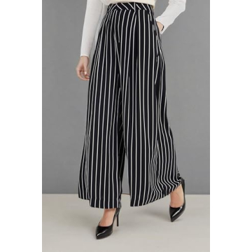 Tronjori Women's High Waist Casual Palazzo Pants Trousers