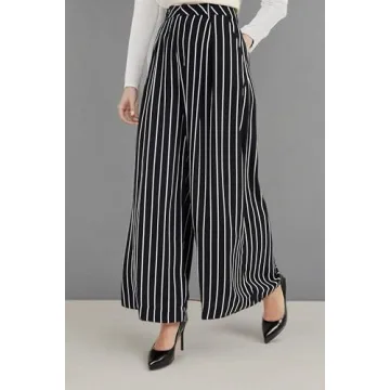 Tronjori Women's High Waist Casual Palazzo Pants Trousers