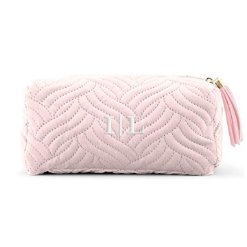 Personalized Blush Pink Velvet Makeup Bag for Women