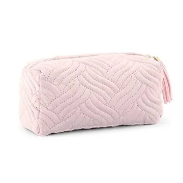Personalized Blush Pink Velvet Makeup Bag for Women