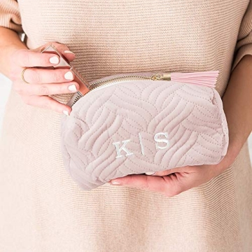 Personalized Blush Pink Velvet Makeup Bag for Women