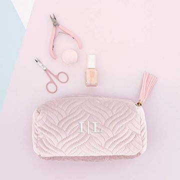 Personalized Blush Pink Velvet Makeup Bag for Women