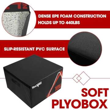 Yes4All Soft Plyo Box/Plyometric Jump Box – Adjustable Plyo Box/Foam Plyo Box for Jump Training, Fitness and Conditioning (12 inch, Black)
