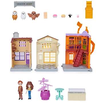 Wizarding World Harry Potter, Magical Minis Diagon Alley 3-in-1 Playset with Lights & Sounds, 2 Figures, 21 Accessories, Kids Toys for Ages 6 and up