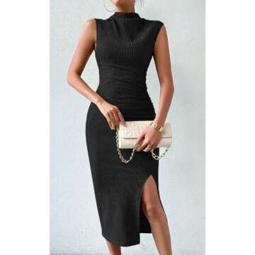 MITILLY Women's Elegant High Neck Midi Dress - Perfect for Weddings