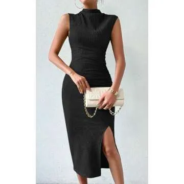 MITILLY Women's Elegant High Neck Midi Dress - Perfect for Weddings