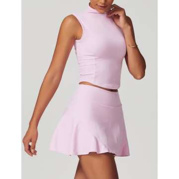 ABOCIW Tennis Skirt Sets Women 2 Piece Outfits High Waist Plested Mini Skirt Skorts Athletic Dress w...