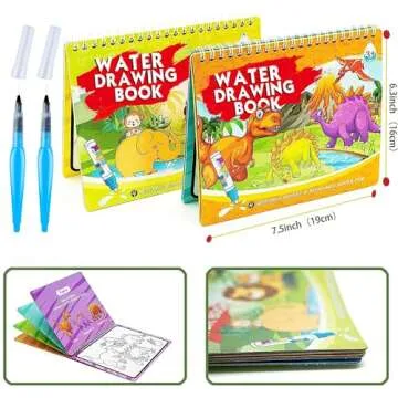 hapray Magic Water Paint Coloring Books for Toddler, Art Toys Age 2-4, Educational Learning Doodle Toy, Gifts for Girl Boy 3 2 1+ Year (Dinosaur Animal 2 Pack)