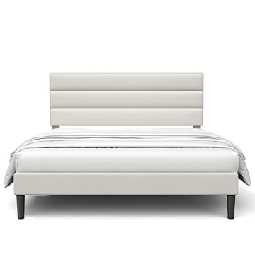 BONSOIR Queen Size Bed Frame Modern Horizontal Panel Upholstered Low Profile Platform with Tufted He...