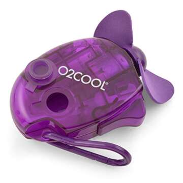 O2COOL Mini Misting Fan - Portable Pocket Size Battery Powered Cooling Fan With Carabiner Clip (Assorted Colors) 2 Pack