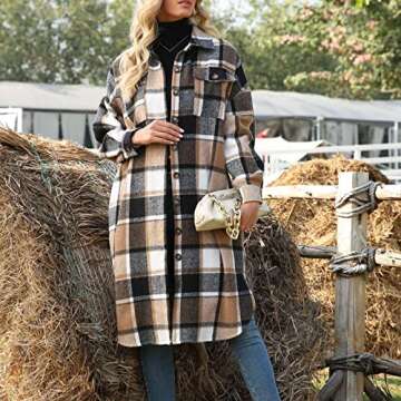 Xaspee Womens Long Plaid Shacket Jacket Casual Fashion Lapel Button Down Long Sleeve Long Plaid Coat...