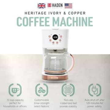 Haden Coffee Machine, 12 Cup Programmable Drip Coffee Maker with Auto Shut-Off Function and Reusable...