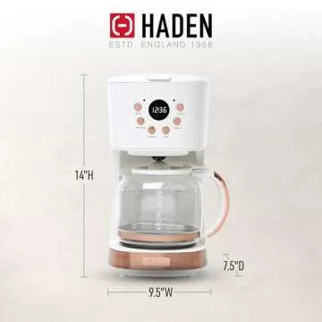 Haden Coffee Machine, 12 Cup Programmable Drip Coffee Maker with Auto Shut-Off Function and Reusable Washable Water Filter, Ivory & Copper