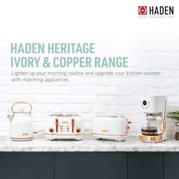 Haden Coffee Machine, 12 Cup Programmable Drip Coffee Maker with Auto Shut-Off Function and Reusable Washable Water Filter, Ivory & Copper
