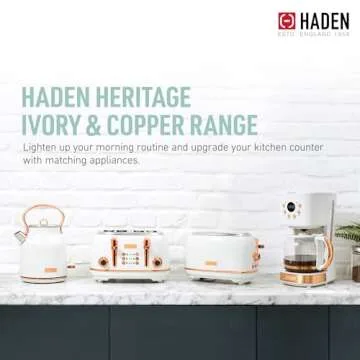 Haden Coffee Machine, 12 Cup Programmable Drip Coffee Maker with Auto Shut-Off Function and Reusable Washable Water Filter, Ivory & Copper
