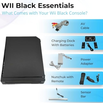 Nintendo Black Premium Wii Console with 2 Remotes, 2 Nunchucks, Dual Dock Stand, Sensor Bar & AV Cab...