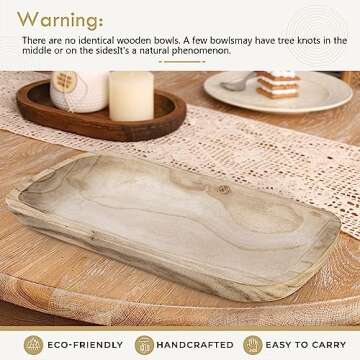 Uziass Wooden Dough Bowls, 17” Hand Carved Large Wood Dough Bowl for Decor Rustic Decorative Wood Dough Bowl Long Wood Bowl for Dining Table Centerpiece Living Room Home Kitchen Accent Piece Decor