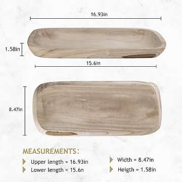 Uziass Wooden Dough Bowls, 17” Hand Carved Large Wood Dough Bowl for Decor Rustic Decorative Wood Dough Bowl Long Wood Bowl for Dining Table Centerpiece Living Room Home Kitchen Accent Piece Decor