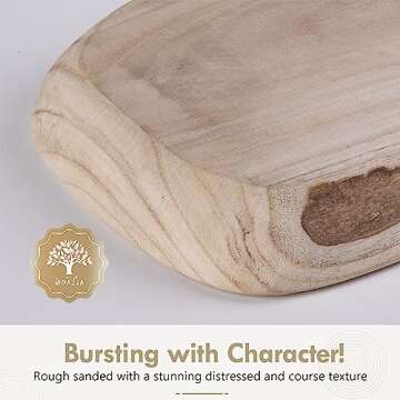 Uziass Wooden Dough Bowls, 17” Hand Carved Large Wood Dough Bowl for Decor Rustic Decorative Wood Dough Bowl Long Wood Bowl for Dining Table Centerpiece Living Room Home Kitchen Accent Piece Decor