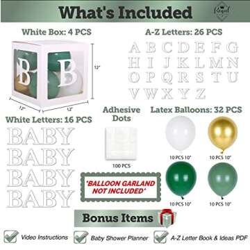 82 PCS Baby Shower Decorations for Boy Or Girl Kit - Transparent Baby Block Balloon Box Includes BABY, Alphabet Letters White Sage Green Gold Balloons