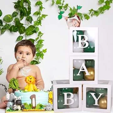 82 PCS Baby Shower Decorations for Boy Or Girl Kit - Transparent Baby Block Balloon Box Includes BABY, Alphabet Letters White Sage Green Gold Balloons