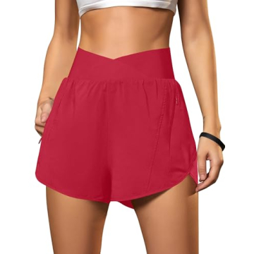 Blooming Jelly Women's Workout Shorts - Crossover High Waisted Athletic Shorts with Pockets for Acti...