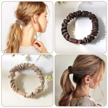 Silk Hair Ties 12Pcs Small Silk Scrunchies Silk Hair Tie Elastic Ponytail Holders Cute Soft No Slip Hair Elastics Ponytail Holder For Women Girls Curly Hair No Damage Hairties Gift