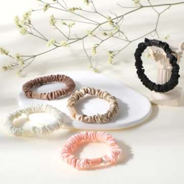 Silk Hair Ties 12Pcs Small Silk Scrunchies Silk Hair Tie Elastic Ponytail Holders Cute Soft No Slip Hair Elastics Ponytail Holder For Women Girls Curly Hair No Damage Hairties Gift