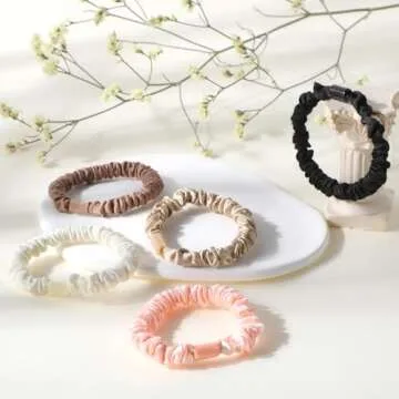 Silk Hair Ties 12Pcs Small Silk Scrunchies Silk Hair Tie Elastic Ponytail Holders Cute Soft No Slip Hair Elastics Ponytail Holder For Women Girls Curly Hair No Damage Hairties Gift