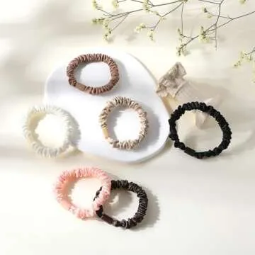 Silk Hair Ties 12Pcs Small Silk Scrunchies Silk Hair Tie Elastic Ponytail Holders Cute Soft No Slip Hair Elastics Ponytail Holder For Women Girls Curly Hair No Damage Hairties Gift
