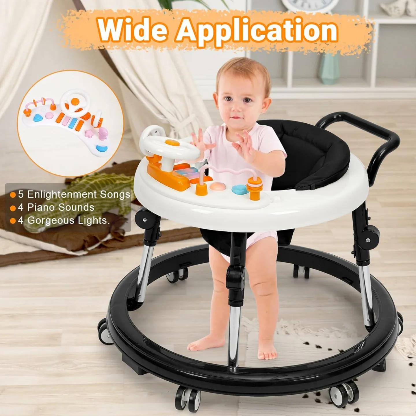 Adjustable Music and Lights Baby Walker for Infants