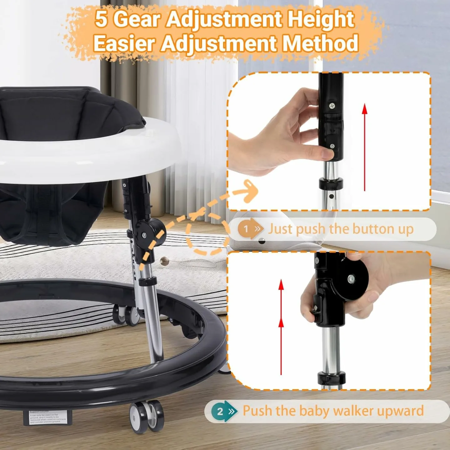 Adjustable Music and Lights Baby Walker for Infants