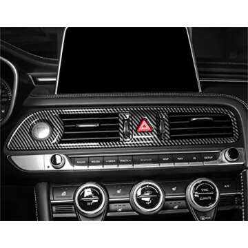Cnaurda Carbon Fiber Style ABS Car Central AC Vent Frame Cover Sticker Center Console Navigation Cover Central Engine Start Stop Button Panel Cover Compatible with Genesis G70 2019-2023 Accessories