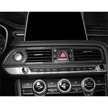 Cnaurda Carbon Fiber Style ABS Car Central AC Vent Frame Cover Sticker Center Console Navigation Cover Central Engine Start Stop Button Panel Cover Compatible with Genesis G70 2019-2023 Accessories