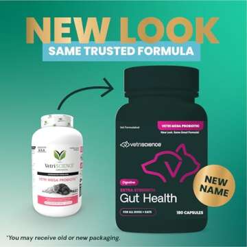 VetriScience Extra Strength Gut Health Capsules, Probiotic & Prebiotic Digestive Supplement for Dogs...