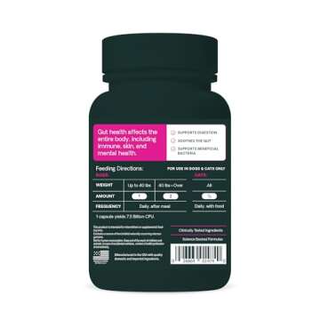 VetriScience Extra Strength Gut Health Capsules, Probiotic & Prebiotic Digestive Supplement for Dogs & Cats, Digestion Support, Gas & Diarrhea, Immune Support, 7.5 Billion CFU Per Capsule, 120 Count