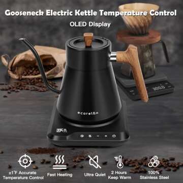 Ecorelax Gooseneck Electric Kettle Precise ±1℉ Temperature Control, 1200W Pour Over Electric Kett...