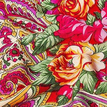 Classic Red Russian Shawl with Floral Print and Tassels