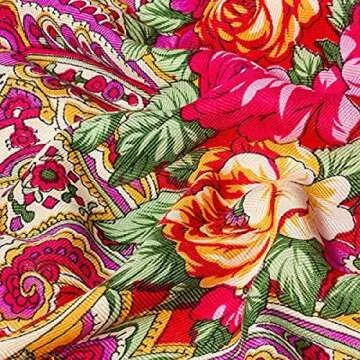 Classic Red Russian Shawl with Floral Print and Tassels