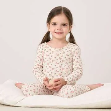 pureborn Toddler Girl Pajamas Set Kids Long Sleeve Snug Fit Cotton Sleepwear Pjs 2pcs Set Floral Cream 3T